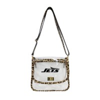 New York Jets Logo Brands Leopard Print Trim Clear Purse