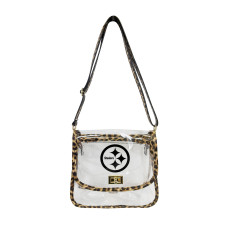 Pittsburgh Steelers Logo Brands Leopard Print Trim Clear Purse