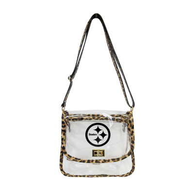 Pittsburgh Steelers Logo Brands Leopard Print Trim Clear Purse