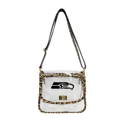 Seattle Seahawks Logo Brands Leopard Print Trim Clear Purse