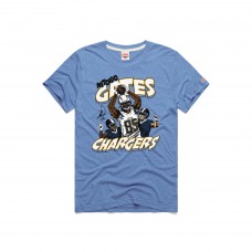 Unisex Los Angeles Chargers Antonio Gates Homage Powder Blue Caricature Retired Player Tri-Blend T-Shirt