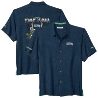 Seattle Seahawks Tommy Bahama College Navy Endzone Paradise COOLMAX Button-Up Shirt