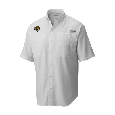 Jacksonville Jaguars Columbia White Throwback Logo Tamiami Omni-Shade Button-Down Shirt
