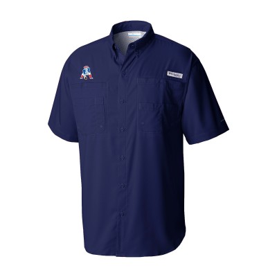 New England Patriots Columbia Navy Throwback Logo Tamiami Omni-Shade Button-Down Shirt