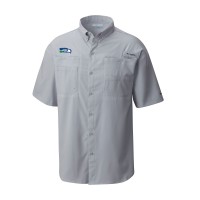 Seattle Seahawks Columbia Gray Throwback Logo Tamiami Omni-Shade Button-Down Shirt