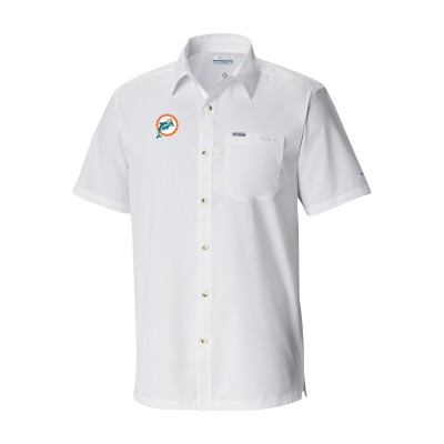 Miami Dolphins Columbia White Slack Tide Omni-Wick Throwback Logo Button-Up Camp Shirt