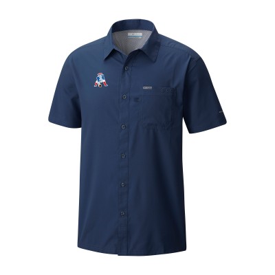 New England Patriots Columbia Navy Slack Tide Omni-Wick Throwback Logo Button-Up Camp Shirt