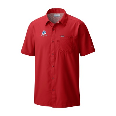 New England Patriots Columbia Red Slack Tide Omni-Wick Throwback Logo Button-Up Camp Shirt