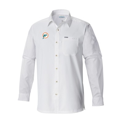 Miami Dolphins Columbia White Slack Tide Omni-Wick Long Sleeve Button-Up Camp Shirt