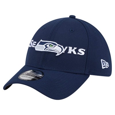 Бейсболка Seattle Seahawks New Era College Navy Overlap Logo 39THIRTY Stretch Fit