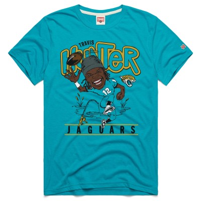 Jacksonville Jaguars Travis Hunter Homage Teal 2025 NFL Draft Caricature Player Graphic Tri-Blend T-Shirt