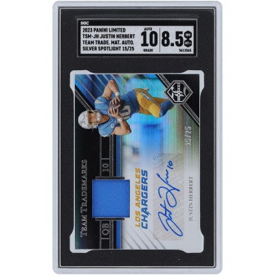 Justin Herbert Los Angeles Chargers Autographed 2023 Panini Limited Silver Spotlight Relic #TSM-JH #15/25 SGC Authenticated 8.5/10 Card