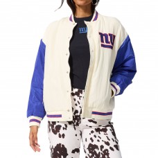 WoNew York Giants Terez White Sugar Swizzle Color-Block Full-Zip Bomber Jacket WoNew York Giants Terez White Sugar Swizzle Color-Block Full-Zip Bomber Jacket