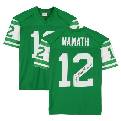 Joe Namath New York Jets Autographed Fanatics Authentic Green Mitchell & Ness Legacy Jersey with HOF 85 Inscription