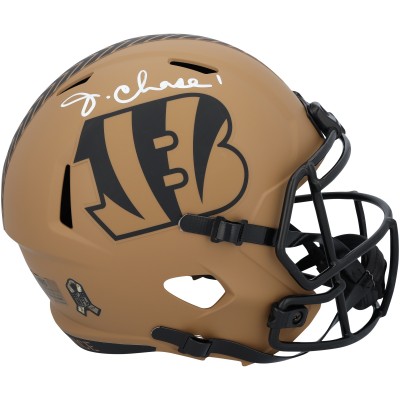 JaMarr Chase Cincinnati Bengals Autographed Fanatics Authentic Riddell 2023 Salute To Service Speed Replica Helmet