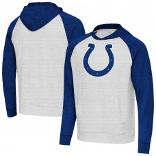 Indianapolis Colts Antigua Heather Gray/Heather Royal Urgent Raglan Pullover Hoodie