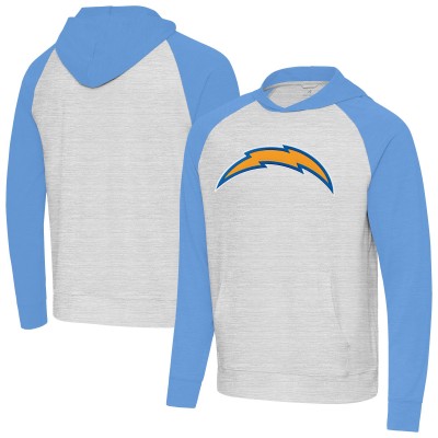 Los Angeles Chargers Antigua Heather Gray/Heather Powder Blue Urgent Raglan Pullover Hoodie