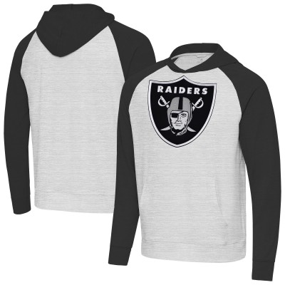 Las Vegas Raiders Antigua Heather Gray/Black Urgent Raglan Pullover Hoodie