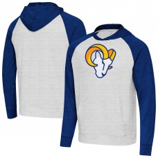 Los Angeles Rams Antigua Urgent Raglan Pullover Hoodie - Heather Gray/Heather Royal