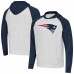 New England Patriots Antigua Heather Gray/Heather Navy Urgent Raglan Pullover Hoodie