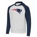 New England Patriots Antigua Heather Gray/Heather Navy Urgent Raglan Pullover Hoodie