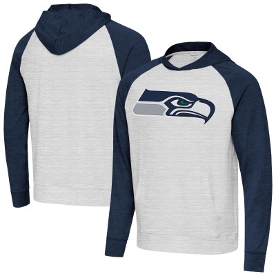 Seattle Seahawks Antigua Heather Gray/Heather College Navy Urgent Raglan Pullover Hoodie