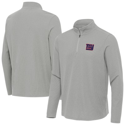 New York Giants Antigua Heather Gray Sync Tri-Blend Quarter-Zip Pullover