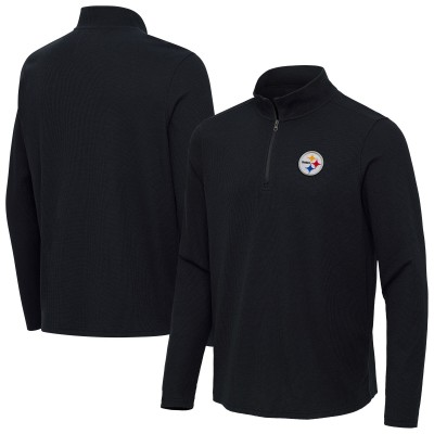 Pittsburgh Steelers Antigua Heather Black Sync Tri-Blend Quarter-Zip Pullover