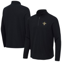 New Orleans Saints Antigua Heather Black Sync Tri-Blend Quarter-Zip Pullover