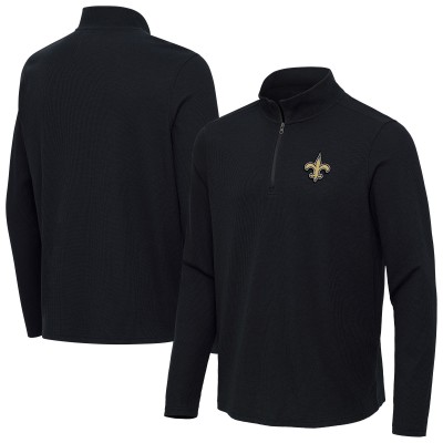 New Orleans Saints Antigua Heather Black Sync Tri-Blend Quarter-Zip Pullover