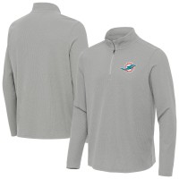 Miami Dolphins Antigua Heather Gray Sync Tri-Blend Quarter-Zip Pullover