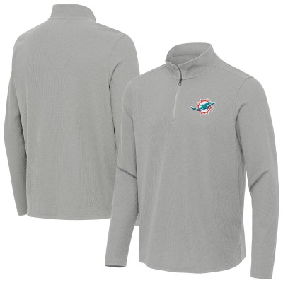 Miami Dolphins Antigua Heather Gray Sync Tri-Blend Quarter-Zip Pullover