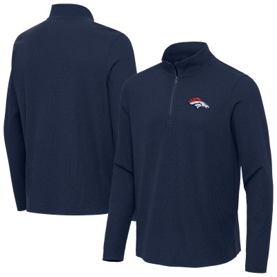 Denver Broncos Antigua Heather Navy Sync Tri-Blend Quarter-Zip Pullover