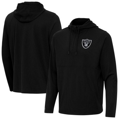 Las Vegas Raiders Antigua Black Connected Quarter-Zip Pullover Hoodie