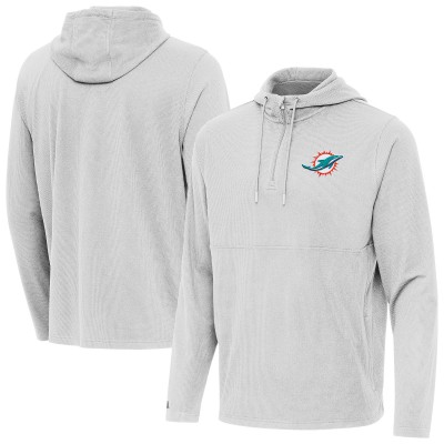 Miami Dolphins Antigua Gray Connected Quarter-Zip Pullover Hoodie