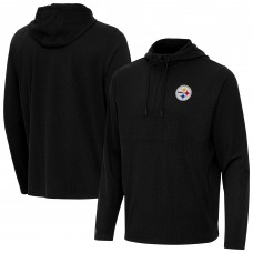 Pittsburgh Steelers Antigua Black Connected Quarter-Zip Pullover Hoodie