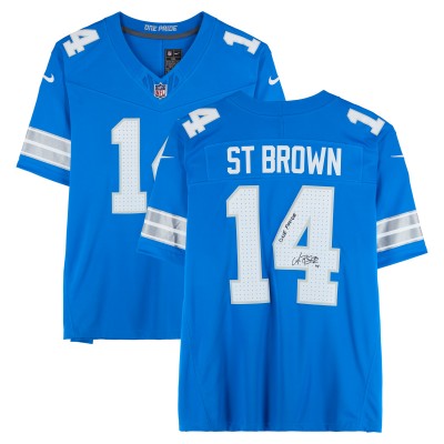 Игровая джерси Amon-Ra St. Brown Detroit Lions Autographed Fanatics Authentic Blue Nike Vapor F.U.S.E. Limited with One Pride Inscription