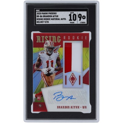 Brandon Aiyuk San Francisco 49ers Autographed 2020 Panini Phoenix Helmet Rising Rookie Materials 2 Color Relic Autograph #RR-BA #9/25 SGC Authenticated 9/10 Rookie Card