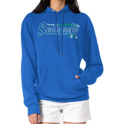Женская Seattle Seahawks Starter Royal Throwback Groovy Script Pullover Hoodie