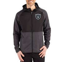 Las Vegas Raiders Cutter & Buck Heather Black Peshastin Eco Fleece Recycled Raglan Full-Zip Tri-Blend Hybrid Jacket