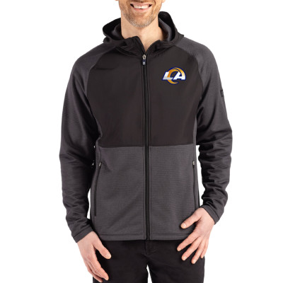 Los Angeles Rams Cutter & Buck Peshastin Eco Fleece Recycled Raglan Full-Zip Tri-Blend Hybrid Jacket - Heather Black