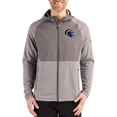 Los Angeles Rams Cutter & Buck Peshastin Eco Fleece Recycled Raglan Full-Zip Tri-Blend Hybrid Jacket - Heather Gray