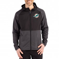 Miami Dolphins Cutter & Buck Heather Black Peshastin Eco Fleece Recycled Raglan Full-Zip Tri-Blend Hybrid Jacket