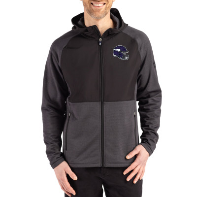 Minnesota Vikings Cutter & Buck Heather Black Peshastin Eco Fleece Recycled Raglan Full-Zip Tri-Blend Hybrid Jacket