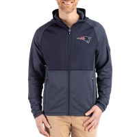 New England Patriots Cutter & Buck Heather Navy Peshastin Eco Fleece Recycled Raglan Full-Zip Tri-Blend Hybrid Jacket