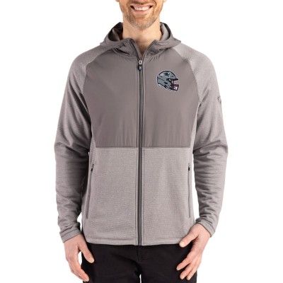 New England Patriots Cutter & Buck Heather Gray Peshastin Eco Fleece Recycled Raglan Full-Zip Tri-Blend Hybrid Jacket