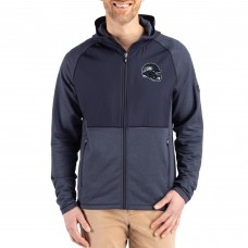 Seattle Seahawks Cutter & Buck Heather College Navy Peshastin Eco Fleece Recycled Raglan Full-Zip Tri-Blend Hybrid Jacket