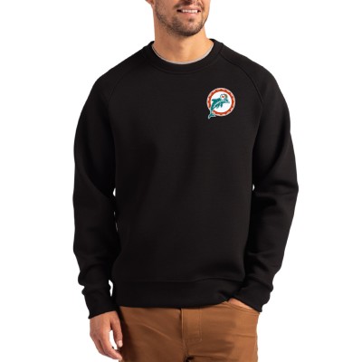 Miami Dolphins Cutter & Buck Black Throwback Roam Recycled Raglan Pullover Sweatshirt