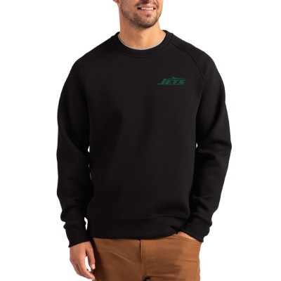 New York Jets Cutter & Buck Black Primary Logo Roam Recycled Raglan Pullover Sweatshirt
