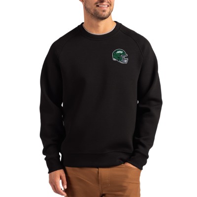 New York Jets Cutter & Buck Black Helmet Roam Recycled Raglan Pullover Sweatshirt